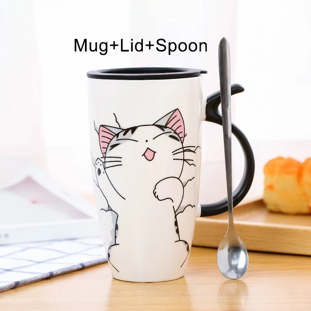 Ceramiczny kubek z pokrywką i łyżeczką, 600 ml Czerwony