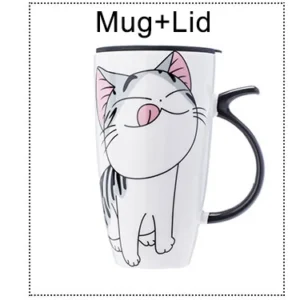 Ceramiczny kubek z pokrywką i łyżeczką, 600 ml Fioletowy
