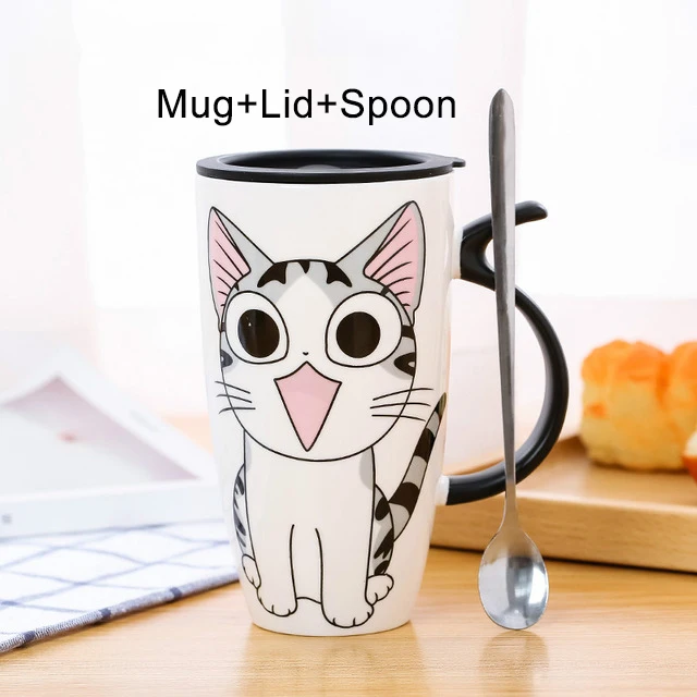Ceramiczny kubek z pokrywką i łyżeczką, 600 ml Zielony