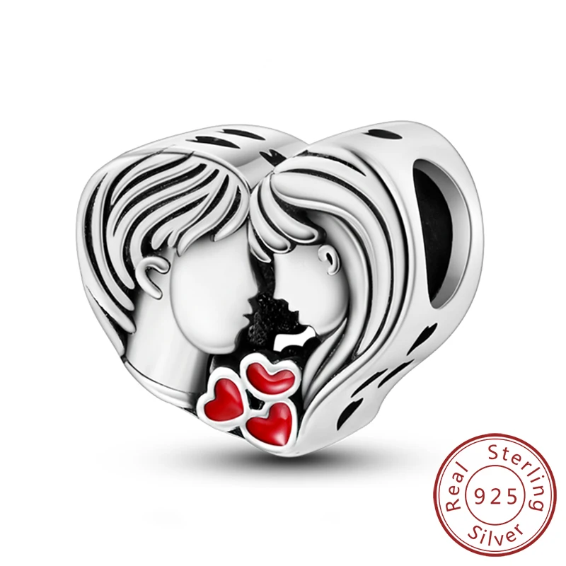 Charm serce ze srebra 925 – Family, Sister, Love Czerwone wino