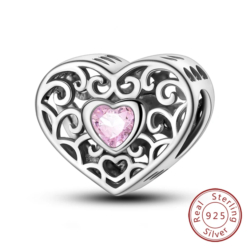 Charm serce ze srebra 925 – Family, Sister, Love Gorący róż