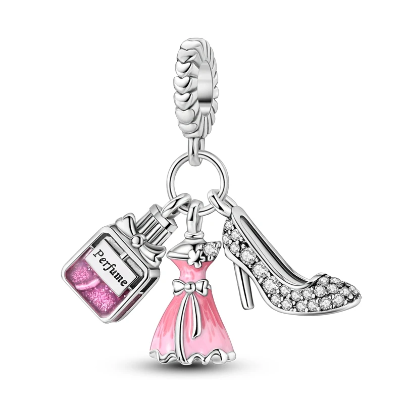 Charms 925 srebro różowa seria — zawieszki do bransoletki DIY Ciemny fiolet