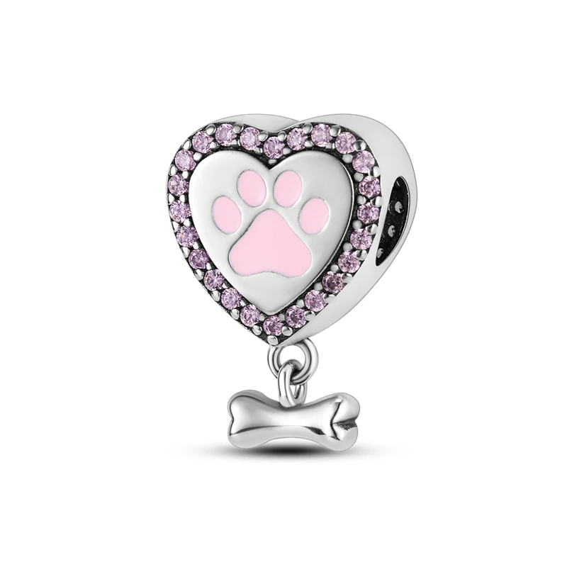 Charms 925 srebro różowa seria — zawieszki do bransoletki DIY Czarny
