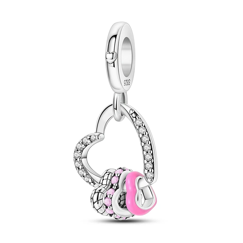 Charms 925 srebro różowa seria — zawieszki do bransoletki DIY Jasny czerwony