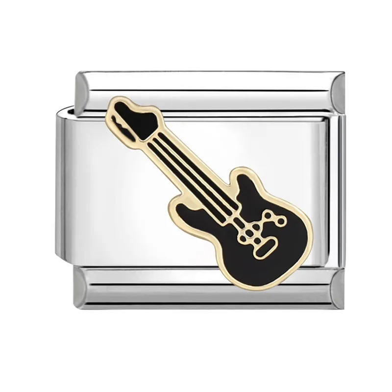 Charms do bransoletki ze stali nierdzewnej – serce, kot, gitara Antyczne pozłacane