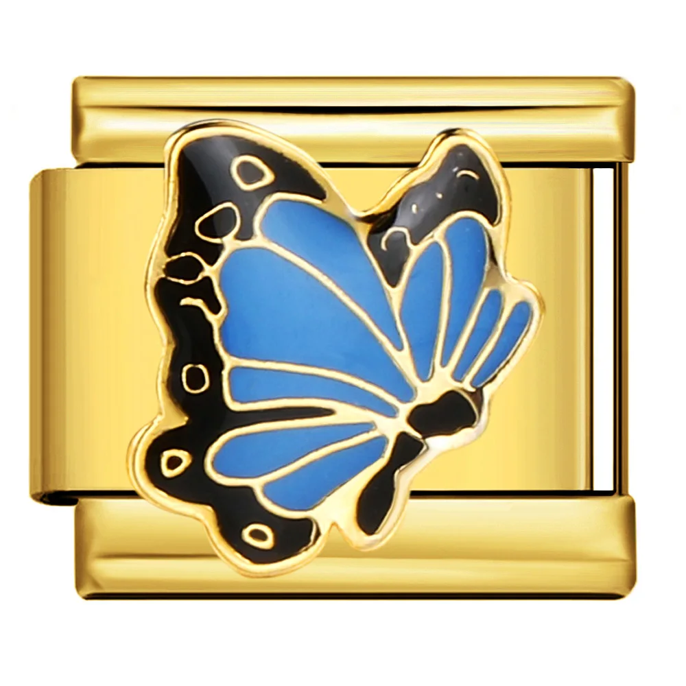 Charms do bransoletek stalowych — motyl, kot, samolot, kwiat 9 mm Błękitny
