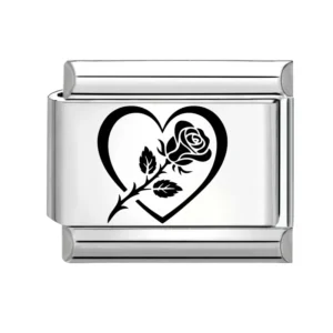 Charms grawerowany - kot Tai Chi, kokarda i serce na bransoletkę 9mm A4