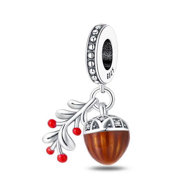 Charms jesienne srebro 925 – wiewiórka, liść klonu, dynia do bransoletki Różowy