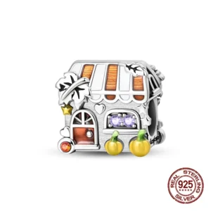 Charms koralik srebro 925 jesienny: wiewiórka, liść klonu, miód Blady różowoszary