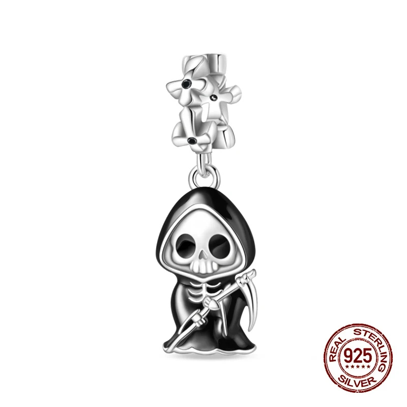Charms koralik srebro 925 świecąca dynia i duch na Halloween Czerwone wino
