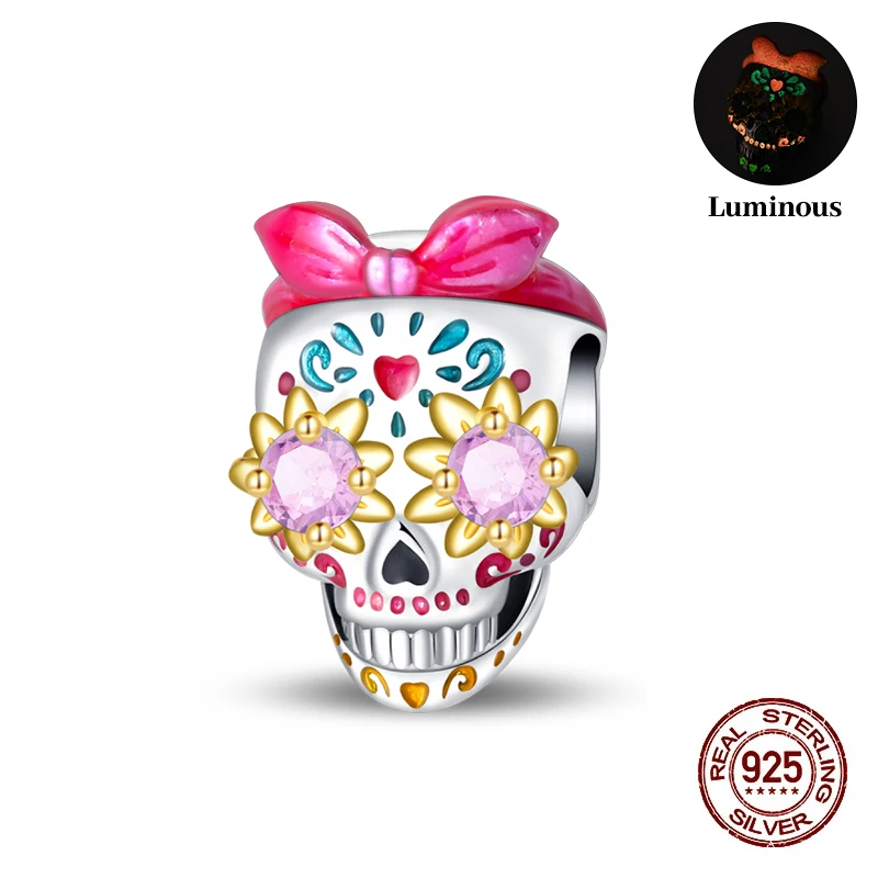 Charms koralik srebro 925 świecąca dynia i duch na Halloween Czerwony kolor