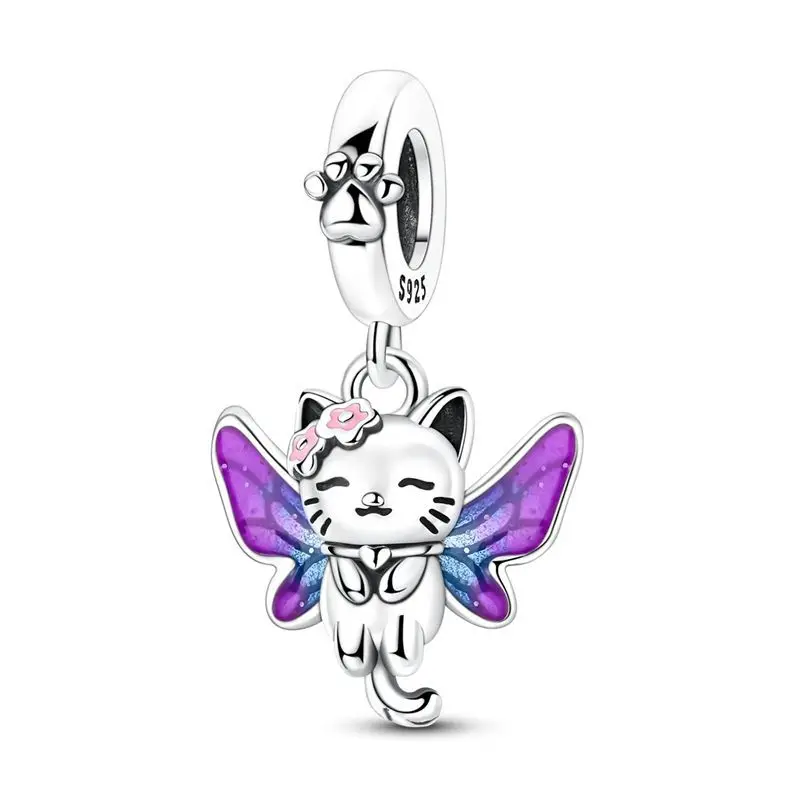 Charms łapka kota srebro 925 do bransoletek Ciemny czerwony