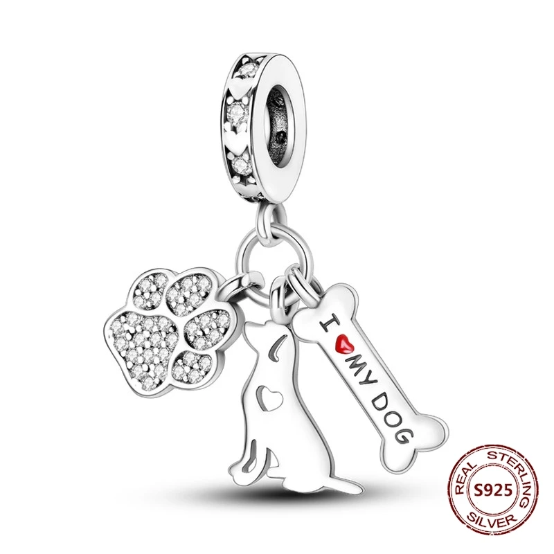 Charms łapka kota srebro 925 do bransoletek Różowy