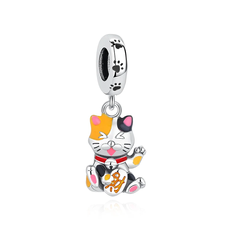 Charms kota szczęścia Maneki Neko srebro 925 z cyrkoniami Lawenda