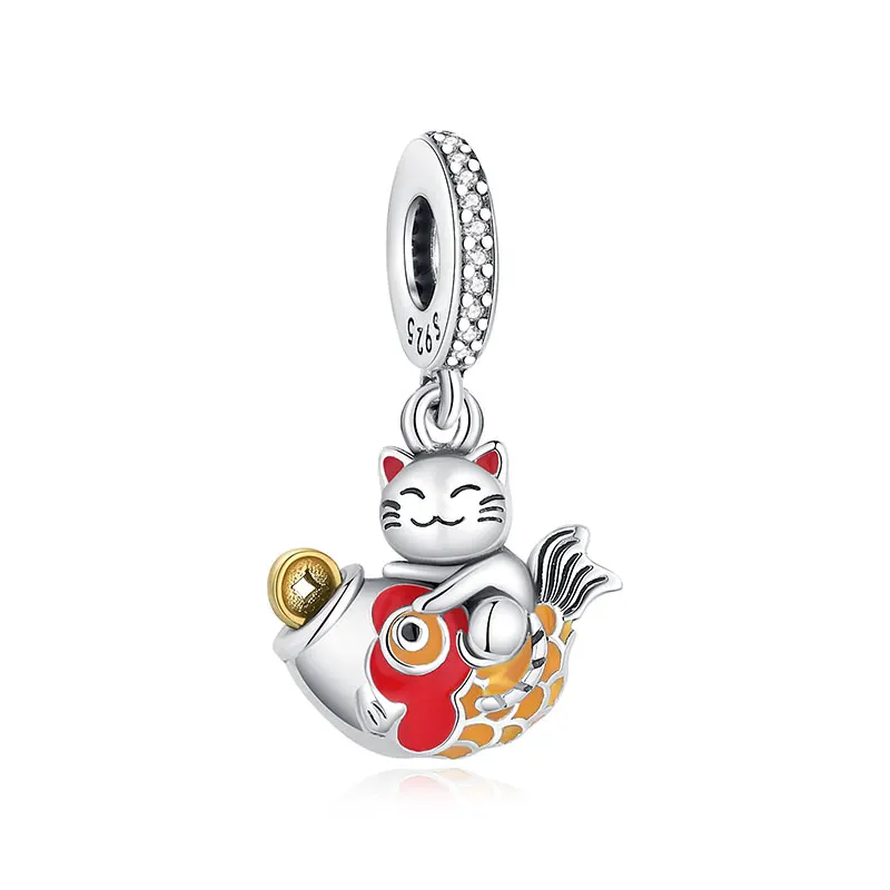 Charms kota szczęścia Maneki Neko srebro 925 z cyrkoniami Niebieski