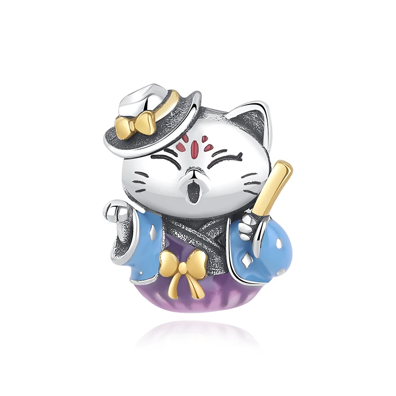 Charms kota szczęścia Maneki Neko srebro 925 z cyrkoniami Różowy