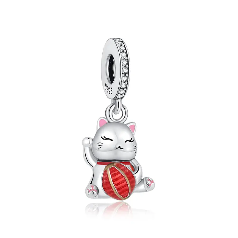 Charms kota szczęścia Maneki Neko srebro 925 z cyrkoniami Srebrny