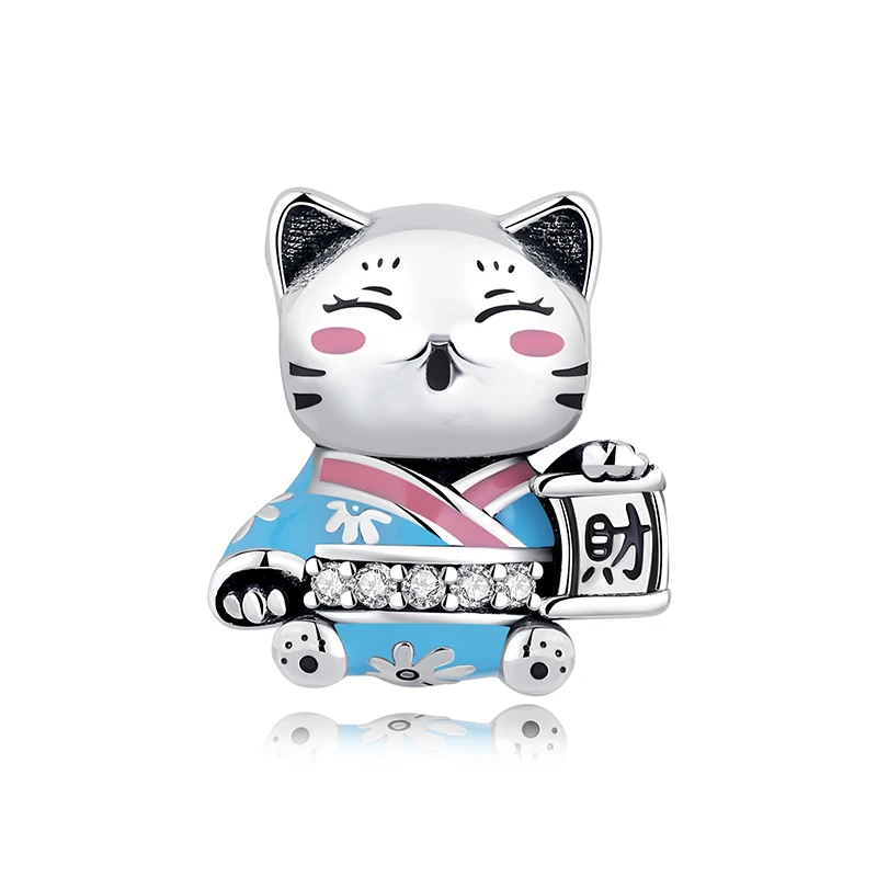 Charms kota szczęścia Maneki Neko srebro 925 z cyrkoniami żółty
