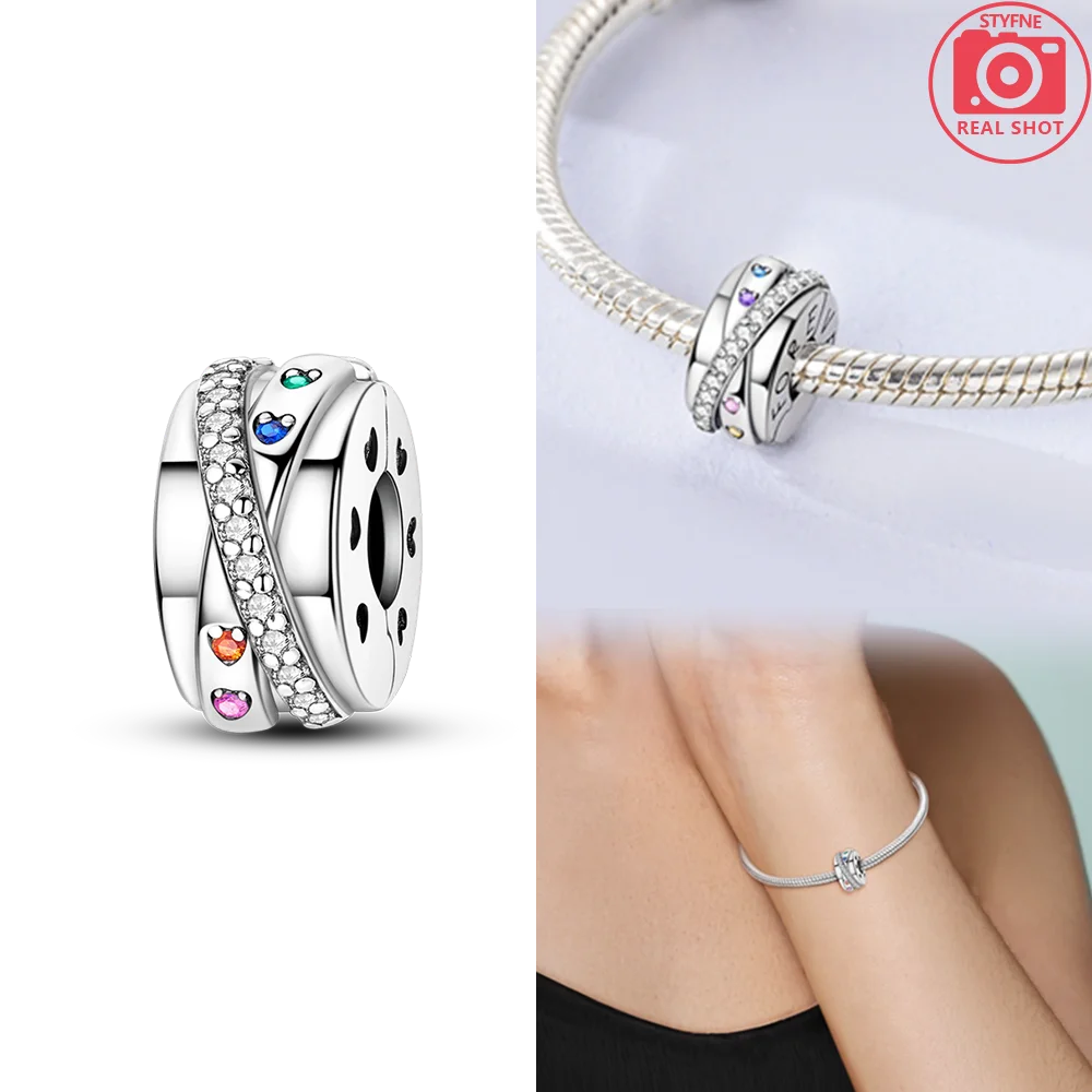 Zawieszki charms ze srebra 925 z cyrkonią serce do bransoletek DIY Beżowy