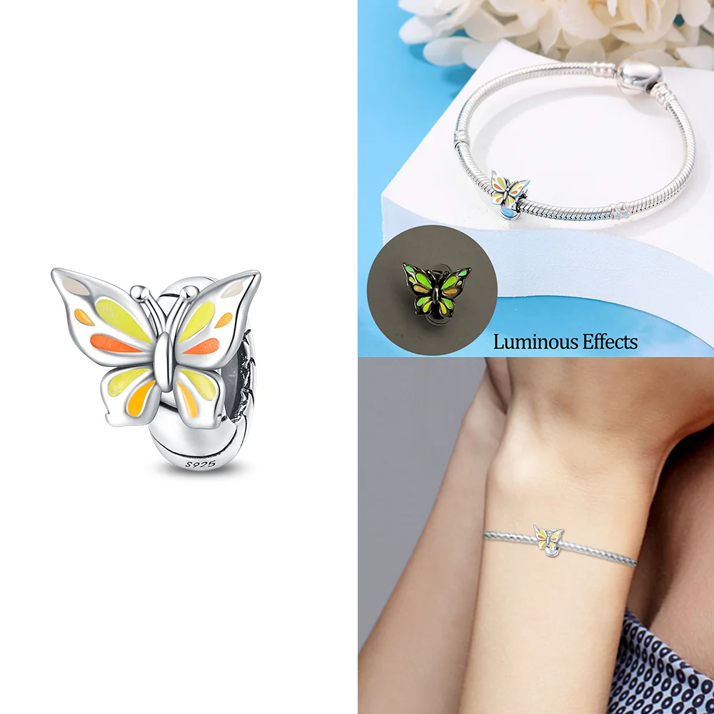 Zawieszki charms ze srebra 925 z cyrkonią serce do bransoletek DIY Pomarańczowy