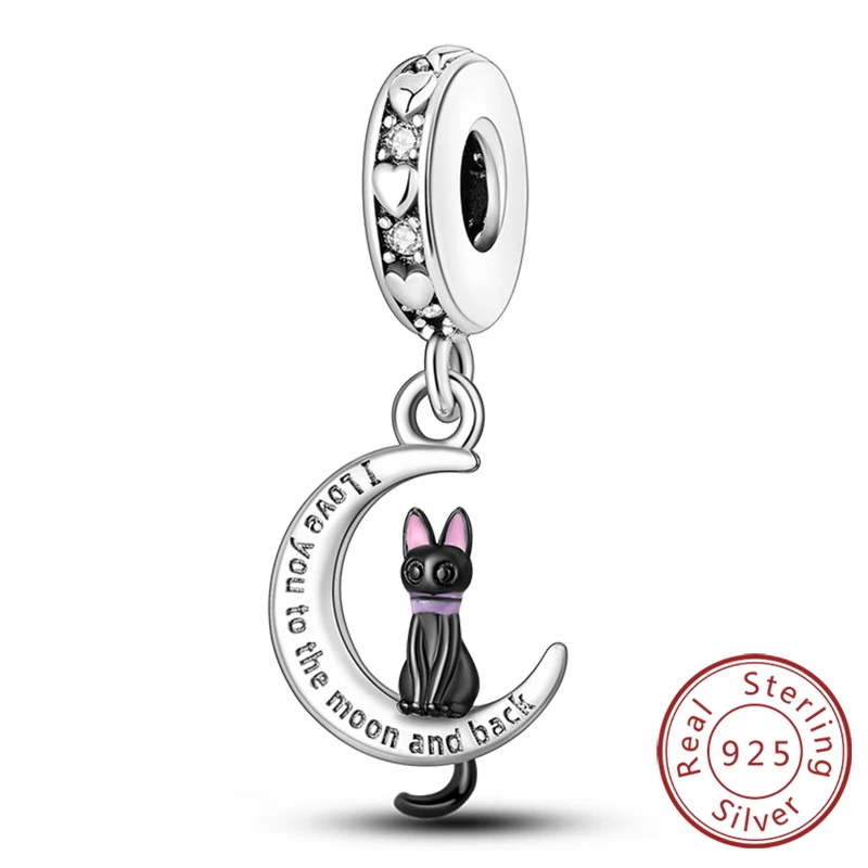 Charms srebrny 925 z motywem psa i kota do bransoletek i naszyjników Ciemny czerwony