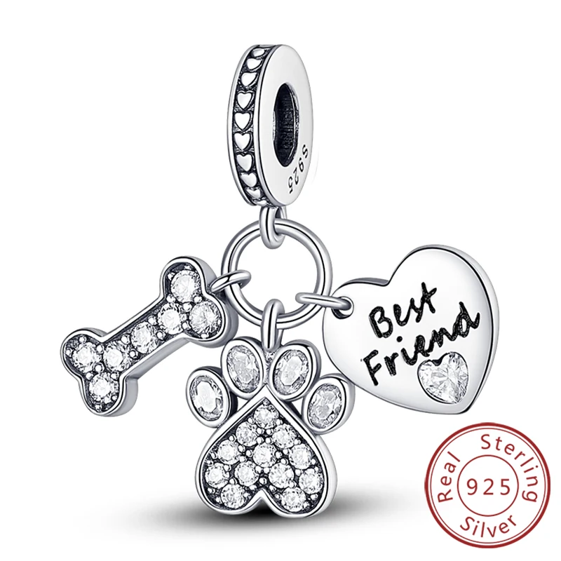 Charms srebrny 925 z motywem psa i kota do bransoletek i naszyjników żółty