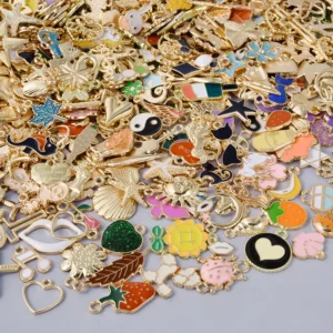 Charms do biżuterii DIY — mieszane wisiorki emaliowane serce i kwiat Antyczny brąz platerowany