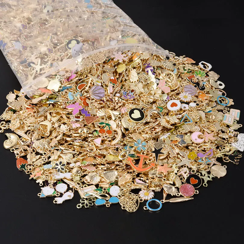 Charms do biżuterii DIY — mieszane wisiorki emaliowane serce i kwiat Jasnożółty kolor