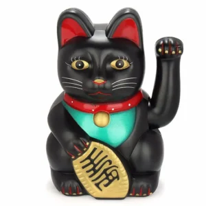 Chiński kot na szczęście - machająca figurka Maneki Neko Czarny