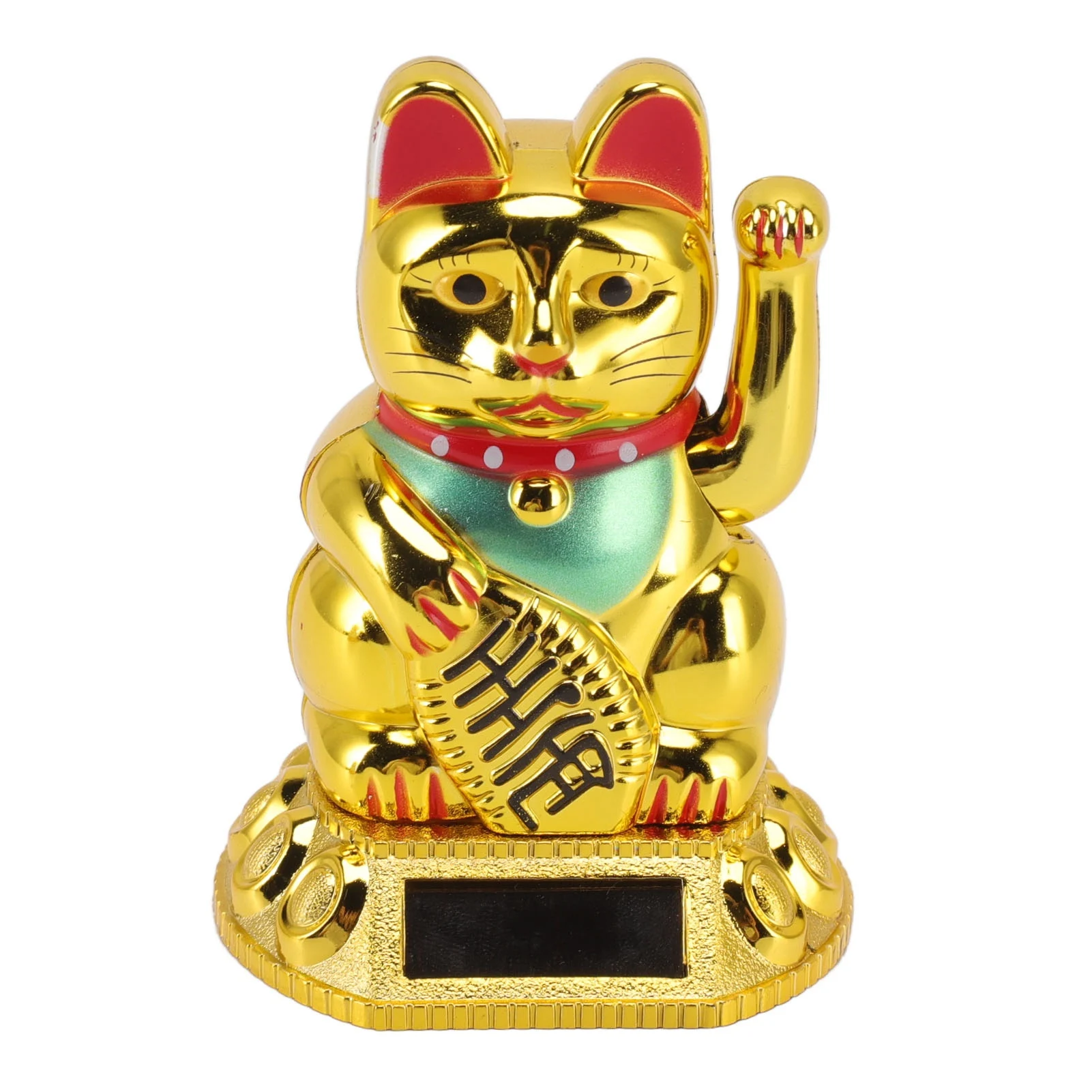 Chiński kot szczęścia z ruchomą łapką – solarna figurka Maneki-neko Złoto