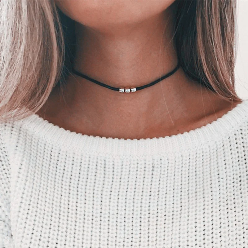 Choker boho z srebrnymi koralikami – krótki naszyjnik Srebro