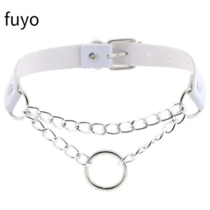Choker gothic ze skóry PU z łańcuszkiem stal nierdzewna 15