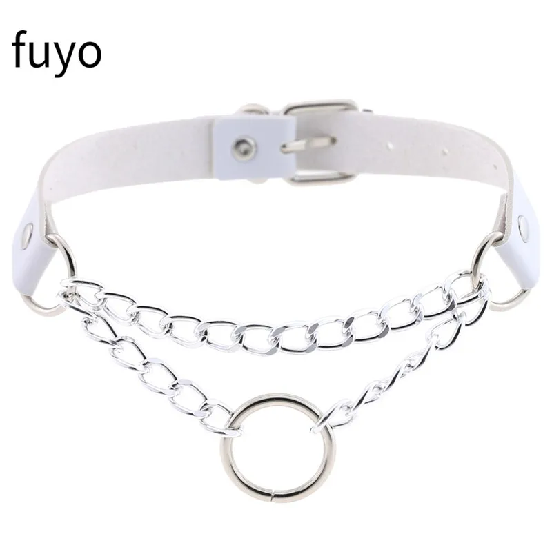Choker gothic ze skóry PU z łańcuszkiem stal nierdzewna 15