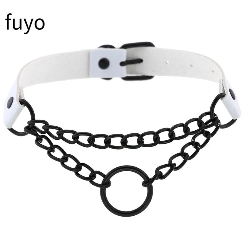 Choker gothic ze skóry PU z łańcuszkiem stal nierdzewna 16