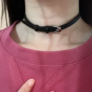 Skórzany choker gotycki z łańcuszkiem w stylu Y2K Czarny