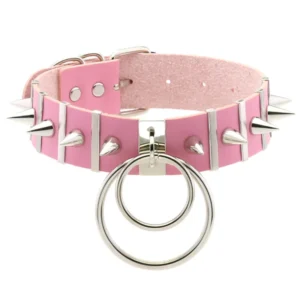 Choker z koronki i ekoskóry w stylu gothic Y2K Różowy