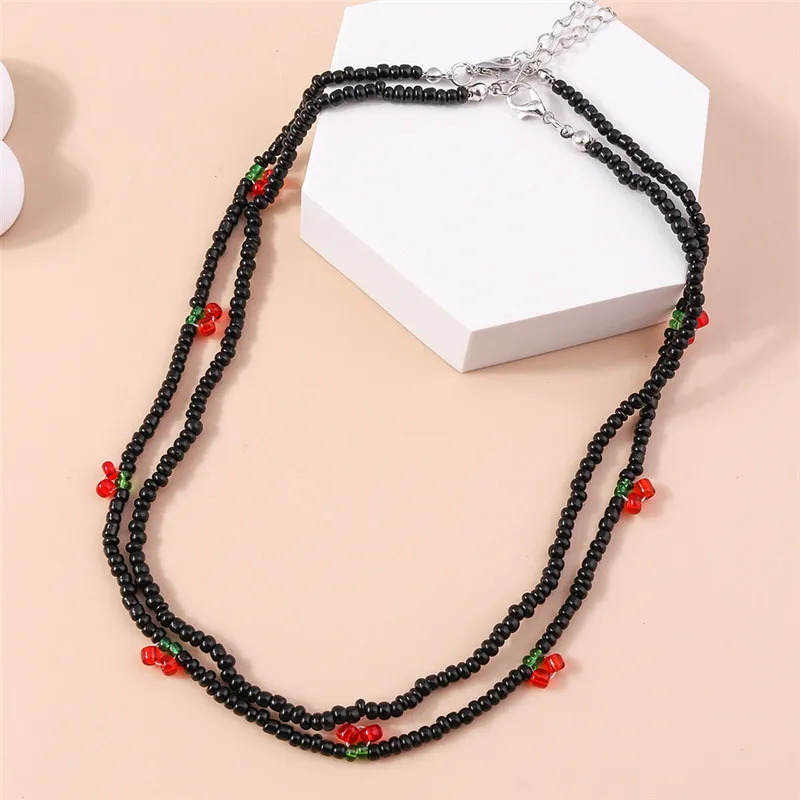 Choker z kwiatów i nasion w stylu boho – naszyjnik koralikowy Korea Antyczny brąz platerowany