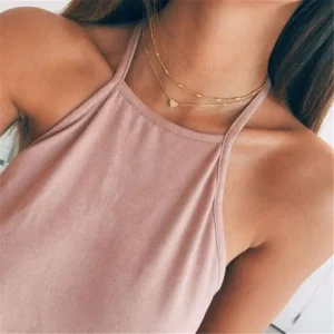 Choker naszyjnik z sercem srebrny łańcuszek boho Kolor jasnożółtego złota