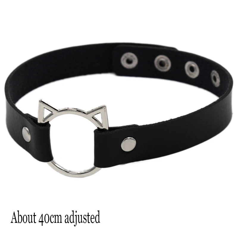 Choker skórzany gotycki - czarny naszyjnik na szyję z zawieszką Cat