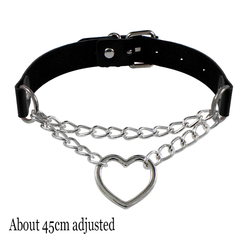 Choker skórzany gotycki - czarny naszyjnik na szyję z zawieszką Chain heart