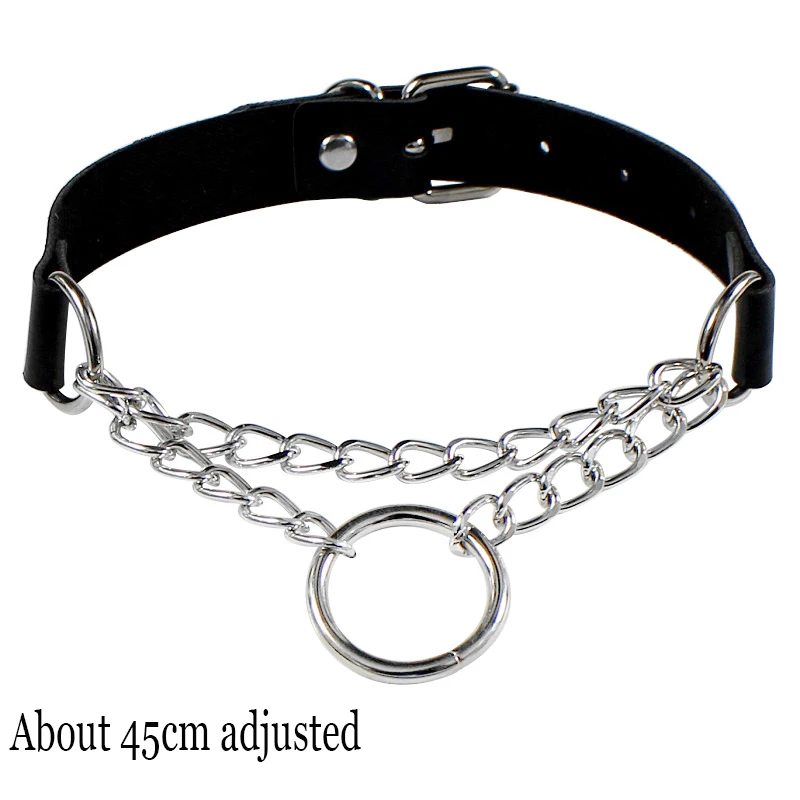 Choker skórzany gotycki - czarny naszyjnik na szyję z zawieszką Chain round