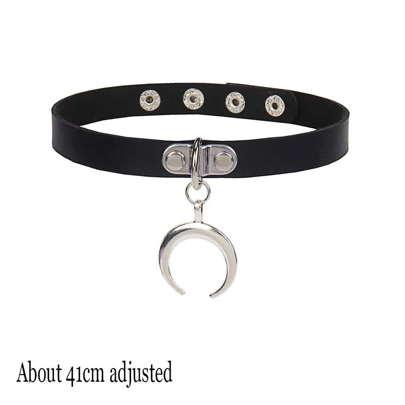 Choker skórzany gotycki – czarny naszyjnik na szyję z zawieszką Moon
