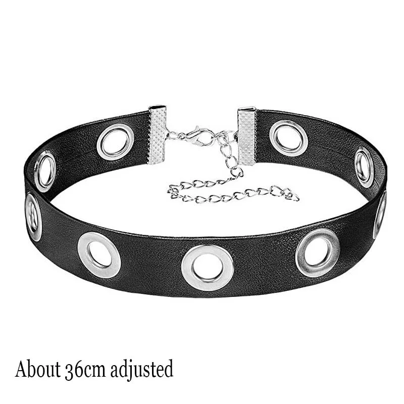 Choker skórzany gotycki - czarny naszyjnik na szyję z zawieszką Ring