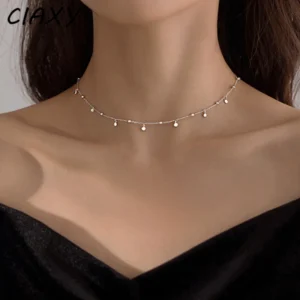 Choker srebrny z frędzlami i łańcuszkiem do obojczyka Cia