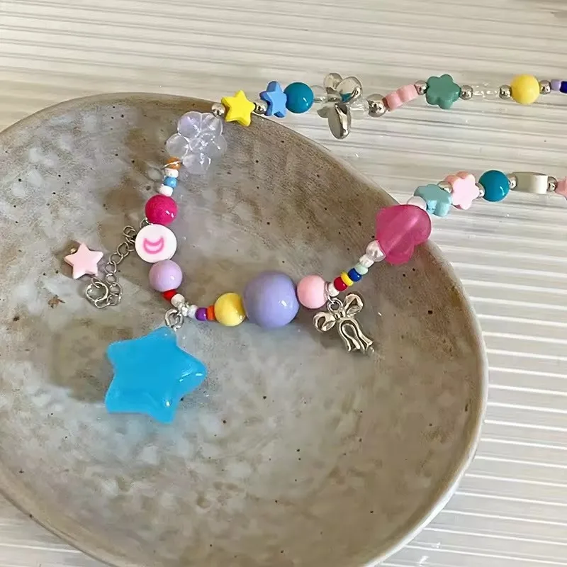 Choker Y2K z koralików tęcza kot pies Imitacja rodowana