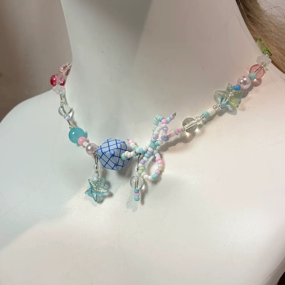 Choker Y2K z koralików tęcza kot pies Jasnożółty kolor