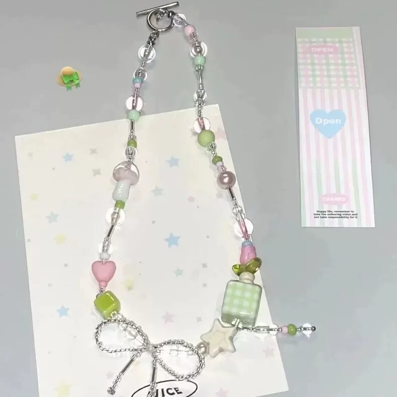 Choker Y2K z koralików tęcza kot pies Niebieski
