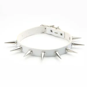 Choker z kolcami czarny – naszyjnik obroża punk rock Biały