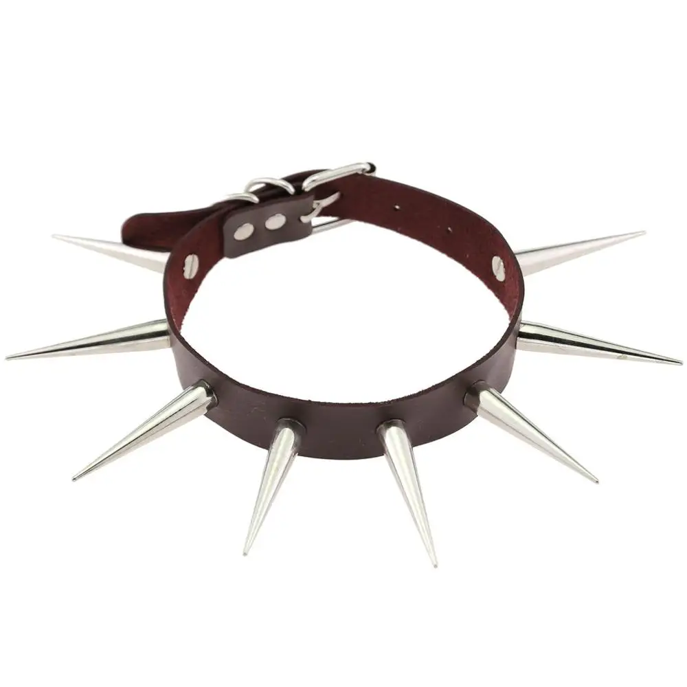 Choker z kolcami gotycki naszyjnik punk z ćwiekami Kawowy