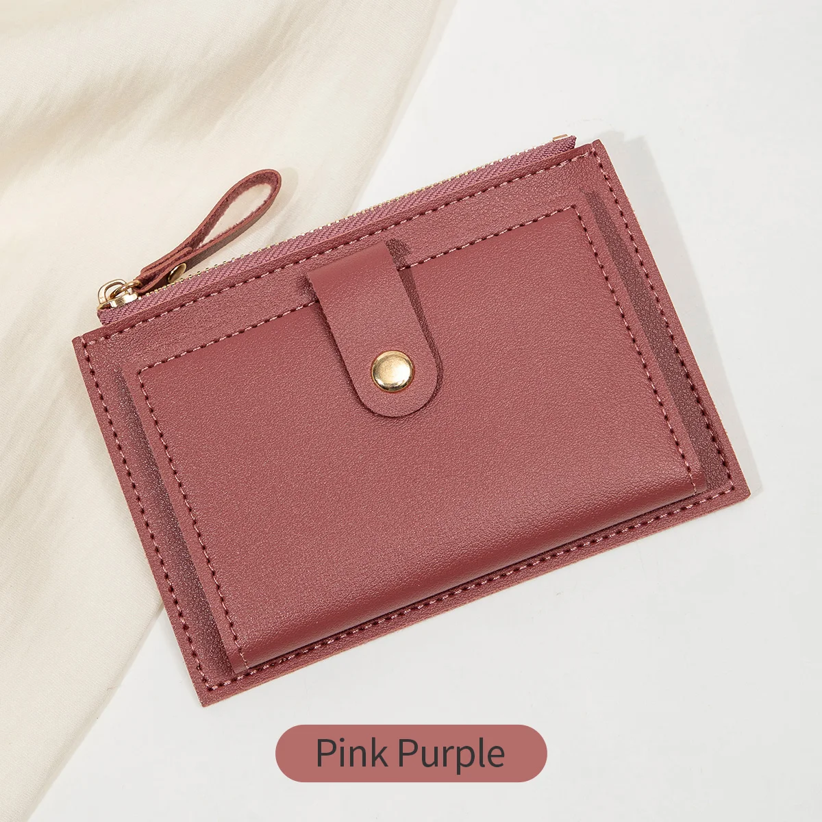 Cienki portfel damski na karty ze skóry PU Qb342 1 pinkpurple